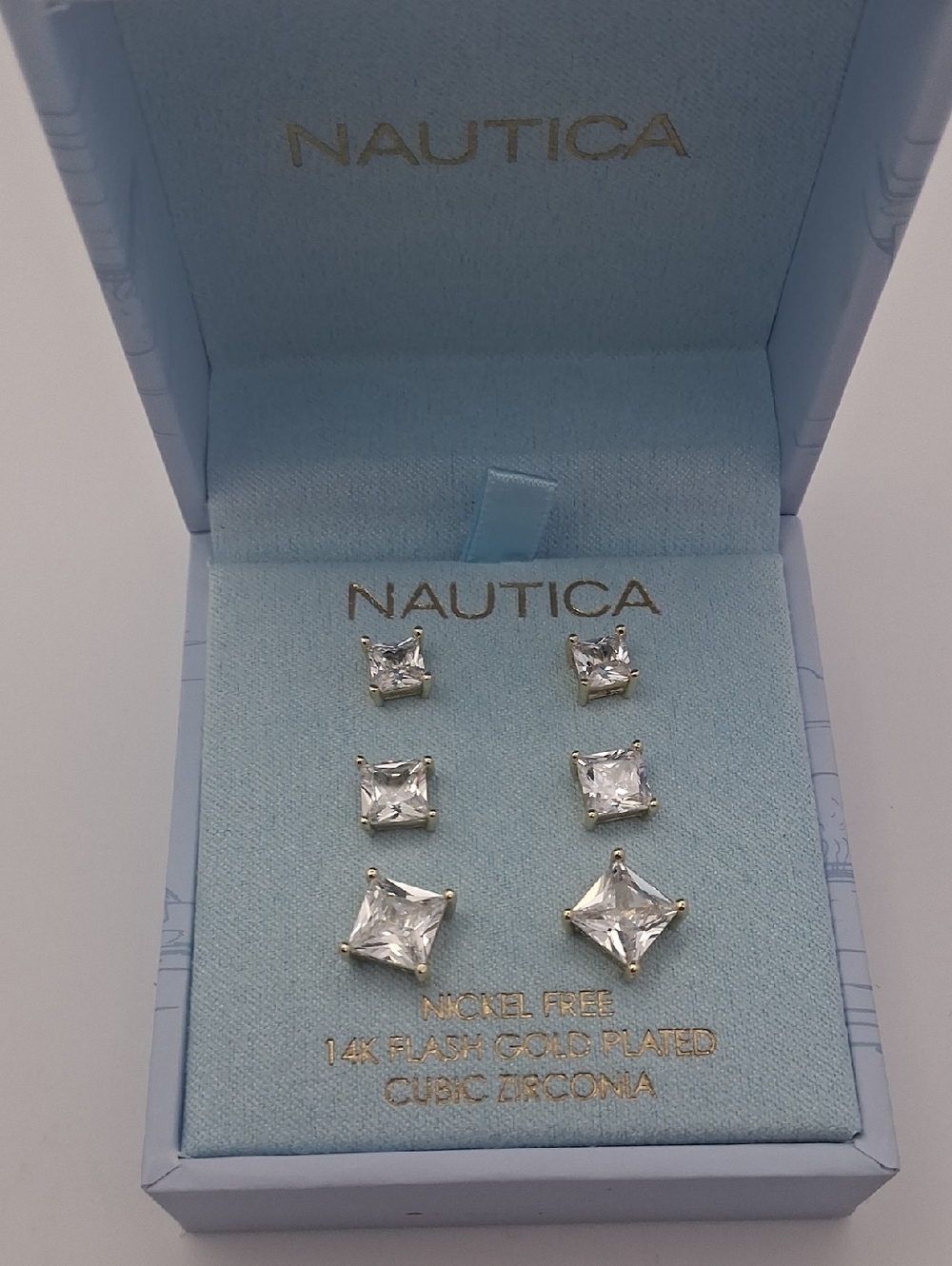 Nautica Gold-Plated Clear Cubic Zirconia Stud Earring Trio - Gold & Clear